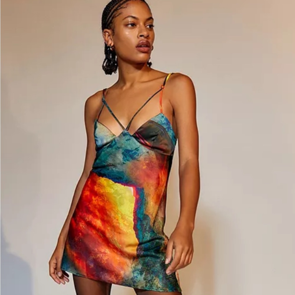 NWT Urban Outfitters Pretty Please Cut Out Dress Black Motif Galaxy